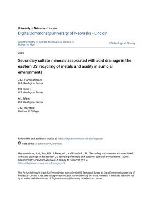 Secondary Sulfate Minerals Associated with Acid Drainage in the Eastern US: Recycling of Metals and Acidity in Surficial Environments
