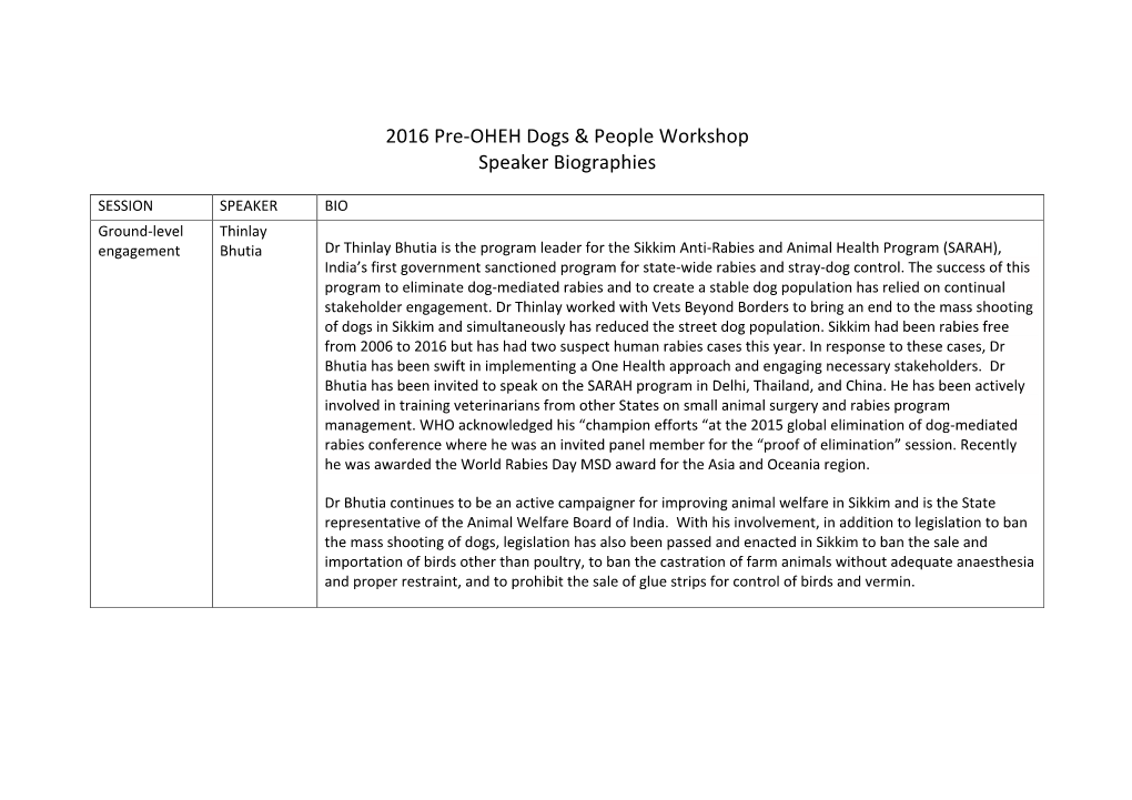 OHEH Dogs & People Workshop Speaker Biographies