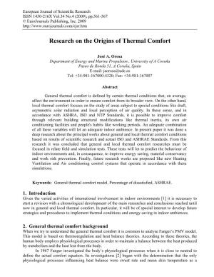 Research on the Origins of Thermal Comfort