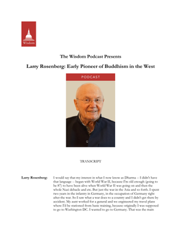 Larry Rosenberg: Early Pioneer of Buddhism in the West