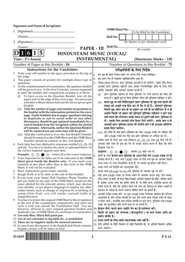 D 1615 Paper III Hindustani Music.Pmd