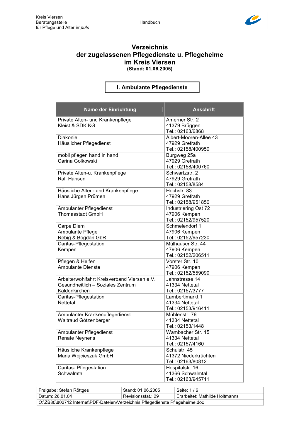 Verzeichnis Pflegedienste Pflegeheime.Doc