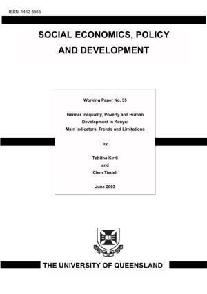 Gender Inequality, Poverty and Human Development in Kenya: Main Indicators, Trends and Limitations*