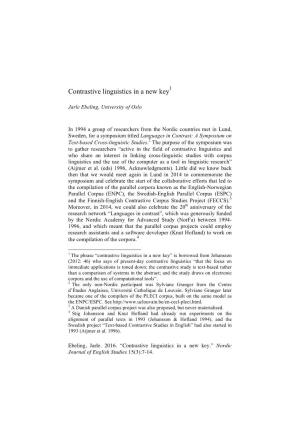 Contrastive Linguistics in a New Key1