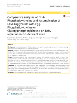 Comparative Analyses of DHA-Phosphatidylcholine and Recombination of DHA-Triglyceride with Egg-Phosphatidylcholine Or Glycerylph