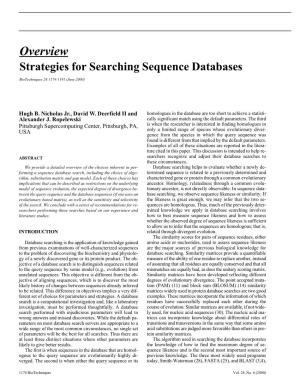 Overview Strategies for Searching Sequence Databases