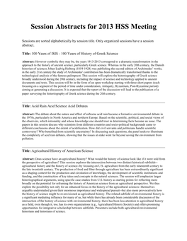 Session Abstracts for 2013 HSS Meeting