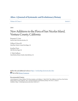 New Additions to the Flora of San Nicolas Island, Ventura County, California Benjamin E