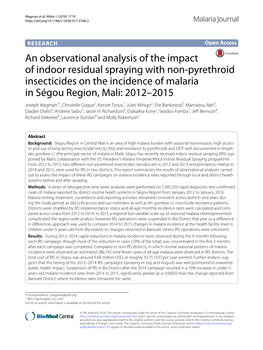 An Observational Analysis of the Impact of Indoor Residual Spraying