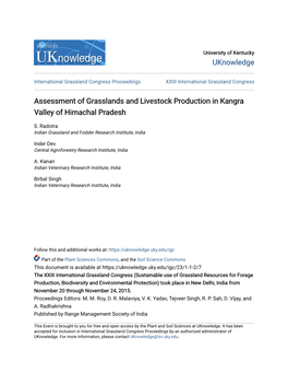 Assessment of Grasslands and Livestock Production in Kangra Valley of Himachal Pradesh