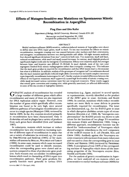 Effects of Mutagen-Sensitive Mus Mutations on Spontaneous Mitotic