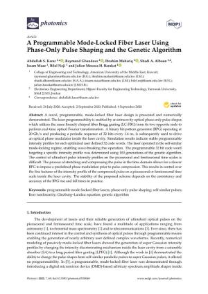 A Programmable Mode-Locked Fiber Laser Using Phase-Only Pulse Shaping and the Genetic Algorithm
