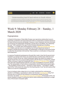 Week 9: Monday February 24 – Sunday, 1 March 2020 Expropriation