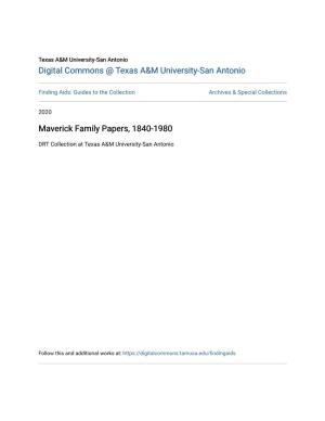 Maverick Family Papers, 1840-1980