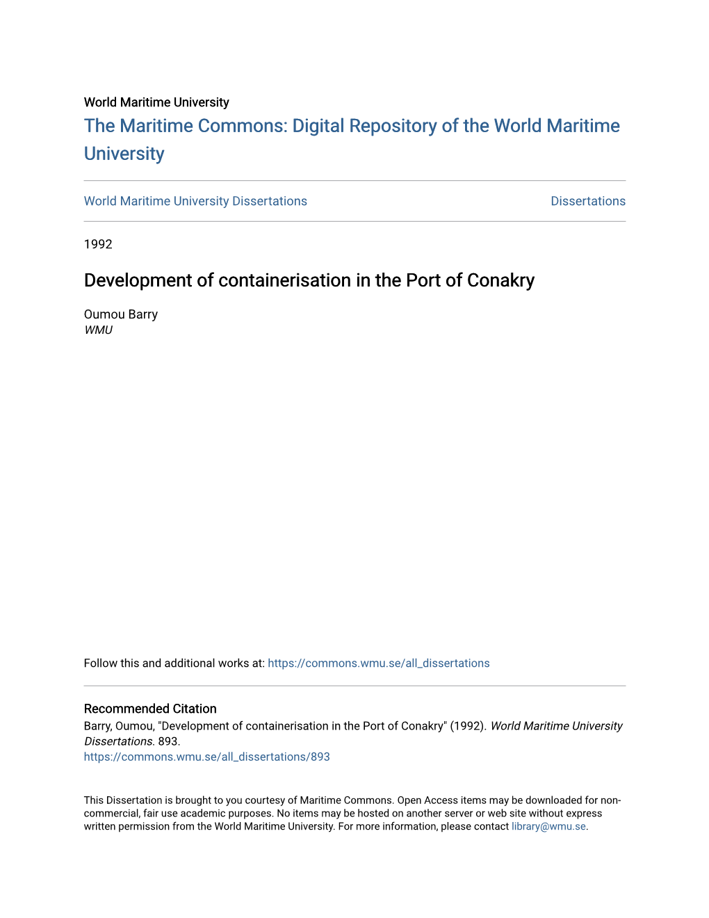 Development of Containerisation in the Port of Conakry