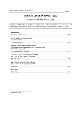 IRISH STUDIES in SPAIN �– 2013 Constanza Del Río-Álvaro (Ed.)