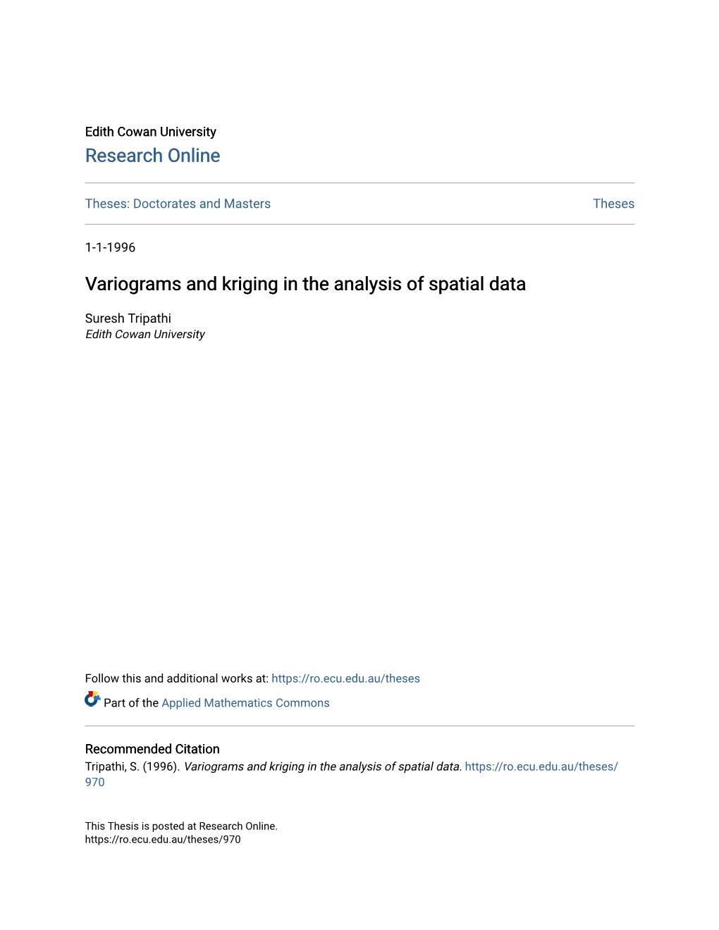 Variograms and Kriging in the Analysis of Spatial Data