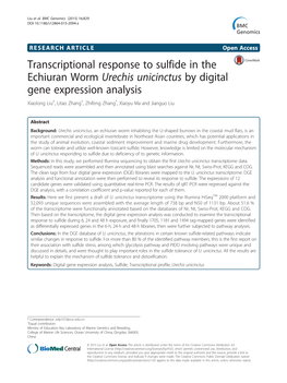 Urechis Unicinctus by Digital Gene Expression Analysis Xiaolong Liu†, Litao Zhang†, Zhifeng Zhang*, Xiaoyu Ma and Jianguo Liu