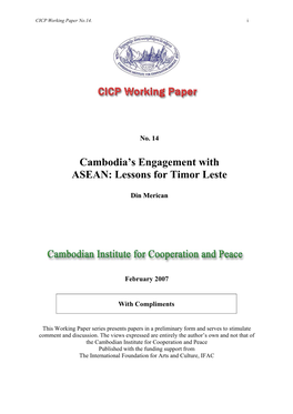 CICP Working Paper No. 14: Cambodia's Engagement with ASEAN