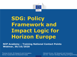 SDG: Policy Framework and Impact Logic for Horizon Europe