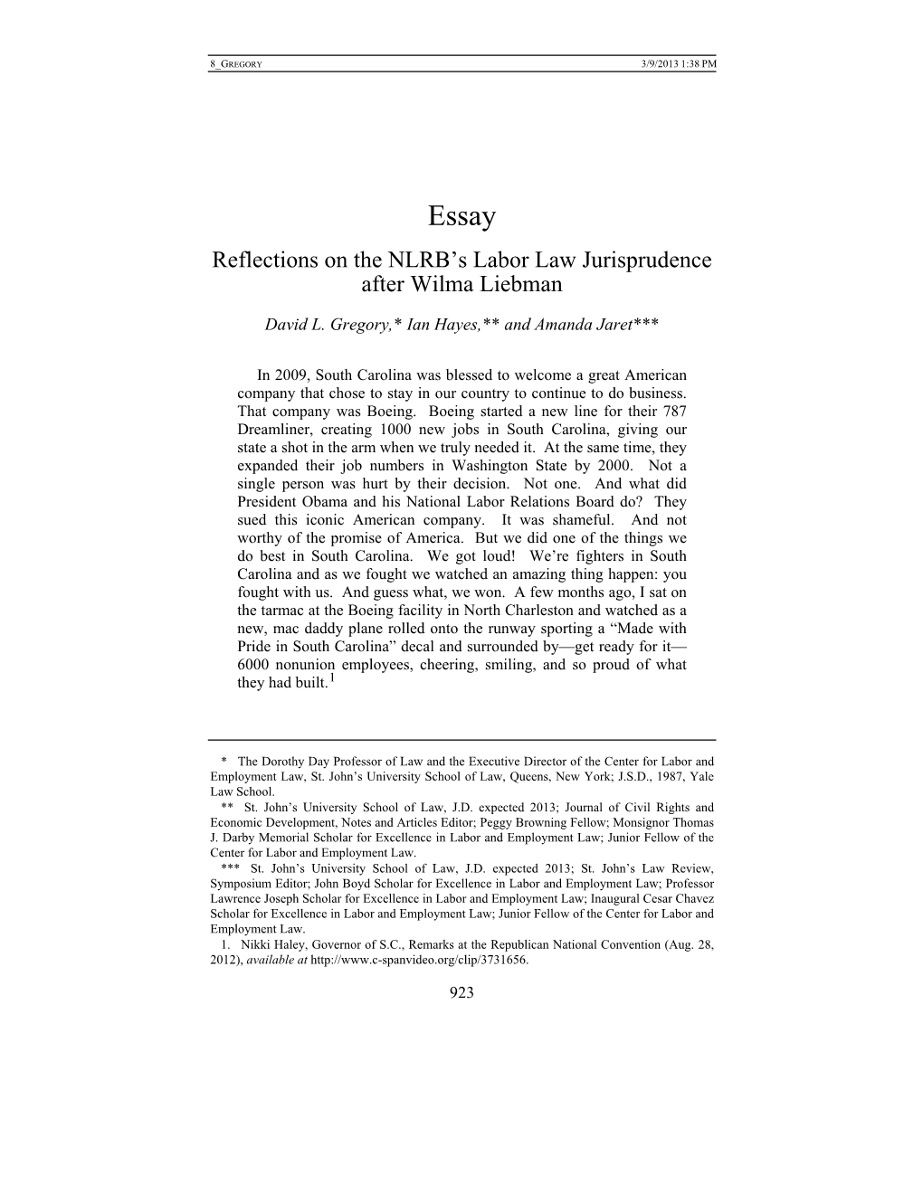 Reflections on the NLRB's Labor Law Jurisprudence After Wilma Liebman