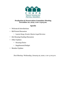 Production & Preservation Committee Meeting November 20, 2019