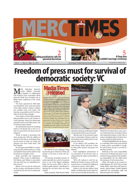Freedom of Press Must for Survival of Democratic Society: VC