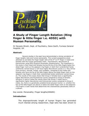 A Study of Finger Length Relation (Ring Finger & Little Finger Ie 4D5D)