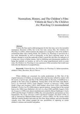 Neorealism, History, and the Children's Film: Vittorio De Sica's