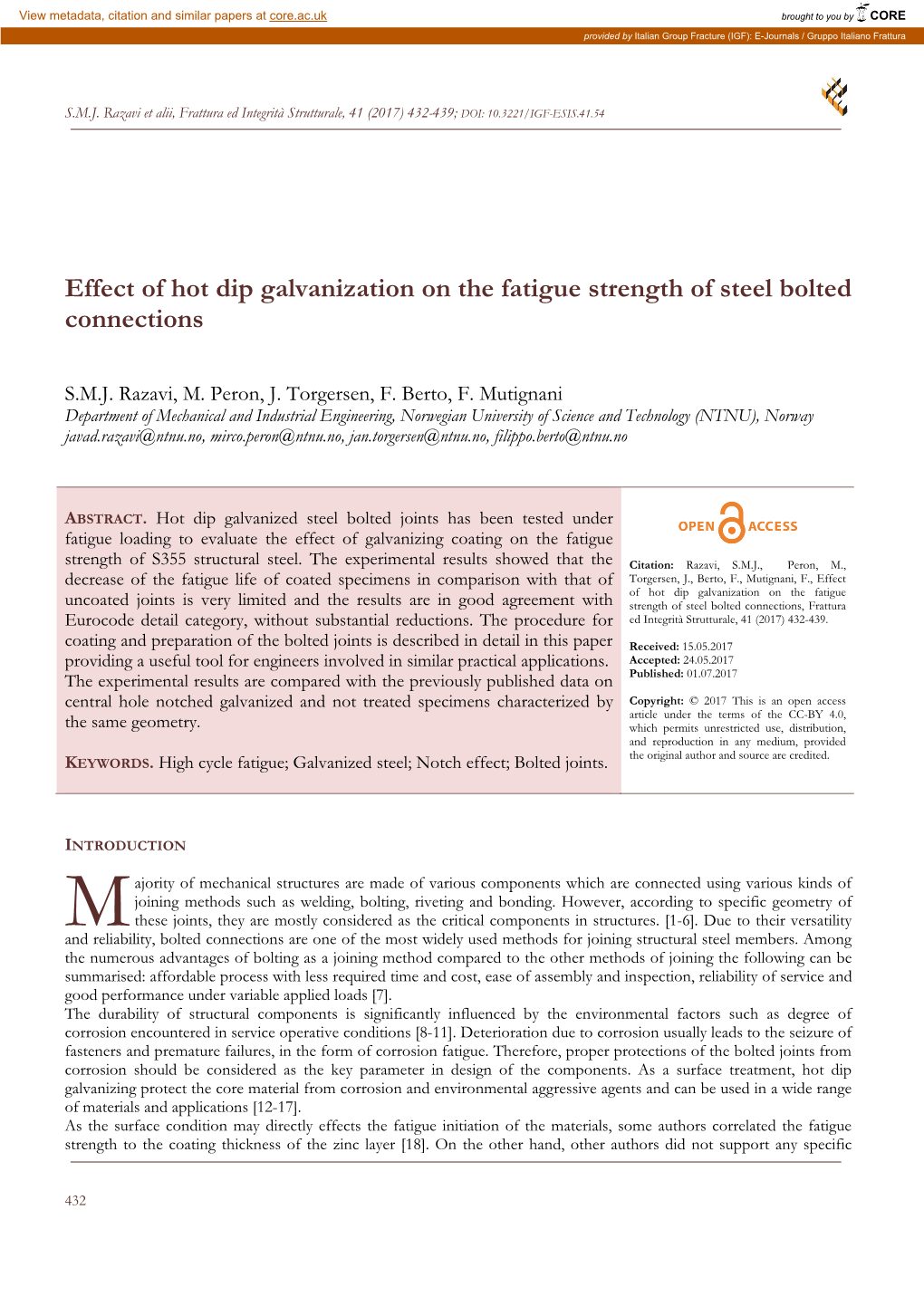 Effect of Hot Dip Galvanization on the Fatigue Strength of Steel Bolted Connections