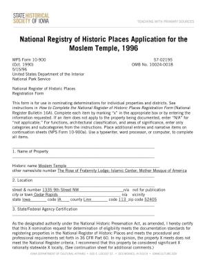Full Transcript of National Register of Historic Places Application for The