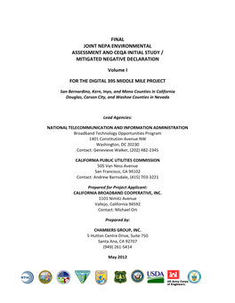 Final Joint Nepa Environmental Assessment and Ceqa Initial Study / Mitigated Negative Declaration