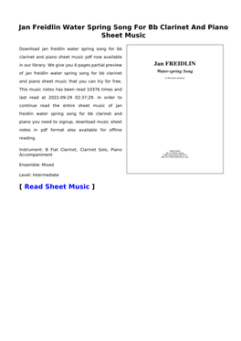 Jan Freidlin Water Spring Song for Bb Clarinet and Piano Sheet Music