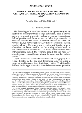 Reforming Knowledge? a Socio-Legal Critique of the Legal Education Reforms in Japan