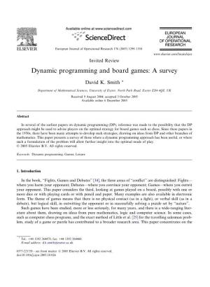 Dynamic Programming and Board Games: a Survey