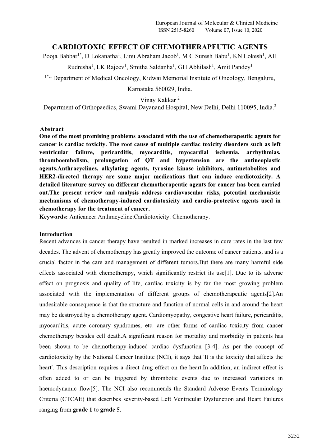 Cardiotoxic Effect of Chemotherapeutic Agents