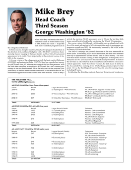 Mike Brey Head Coach Third Season George Washington ’82