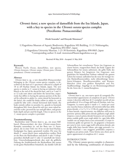 Chromis Katoi, a New Species of Damselfish from the Izu Islands, Japan, with a Key to Species in the Chromis Notata Species Complex (Perciforms: Pomacentridae)
