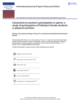 A Study of Participation of Pakistani Female Students in Physical Activities