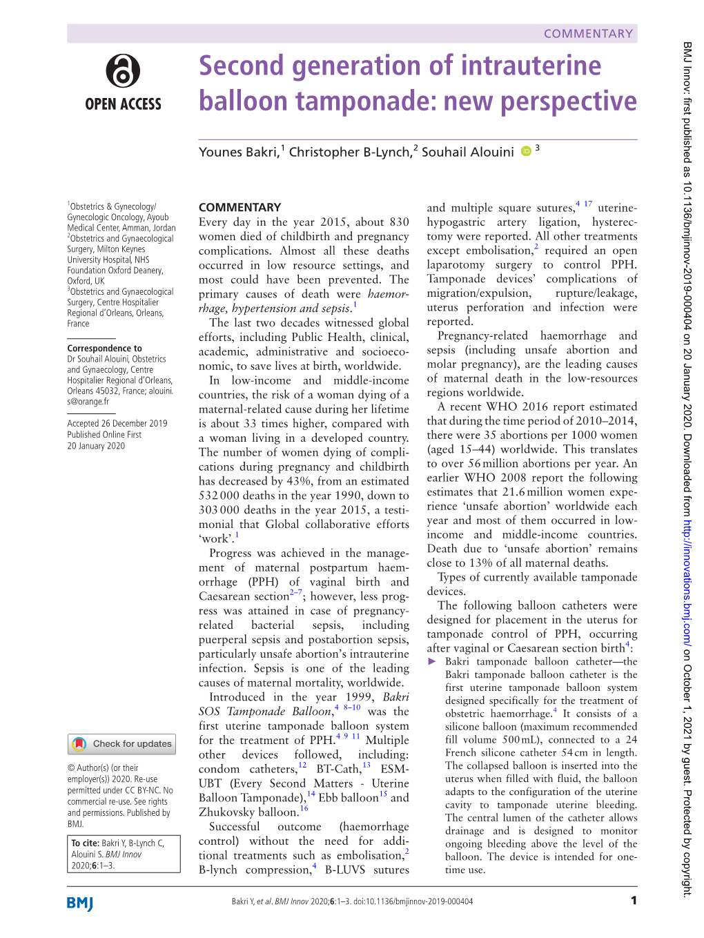 Second Generation of Intrauterine Balloon Tamponade: New Perspective