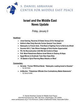 Israel and the Middle East News Update