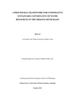 A Procedural Framework for Cooperative Sustainable Governance of Water Resources in the Mekong River Basin