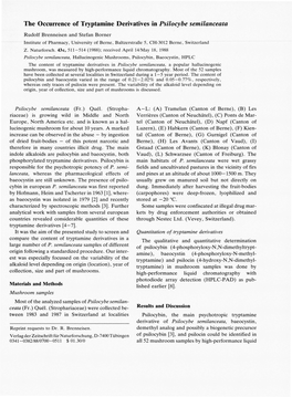 The Occurrence of Tryptamine Derivatives in Psilocybe Semilanceata