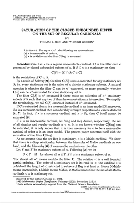 Saturation of the Closed Unbounded Filter on the Set of Regular Cardinals by Thomas J