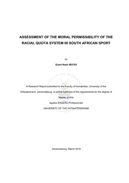 Assessment of the Moral Permissibility of the Racial Quota System in South African Sport