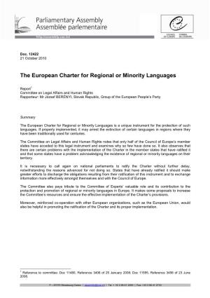 The European Charter for Regional Or Minority Languages