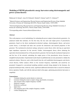 Modeling of MEMS Piezoelectric Energy Harvesters Using Electromagnetic and Power System Theories