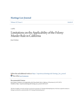 Limitations on the Applicability of the Felony-Murder Rule in California, 22 Hastings L.J