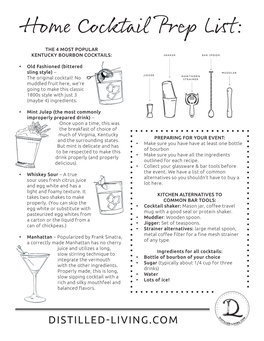 Home Cocktail Prep List: the 4 MOST POPULAR KENTUCKY BOURBON COCKTAILS