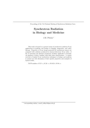 Synchrotron Radiation in Biology and Medicine